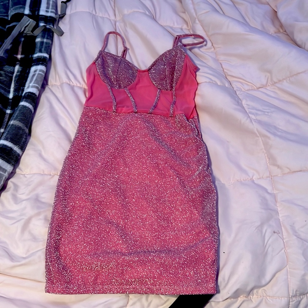 Sparkly , pink bodycon dress from Shein.